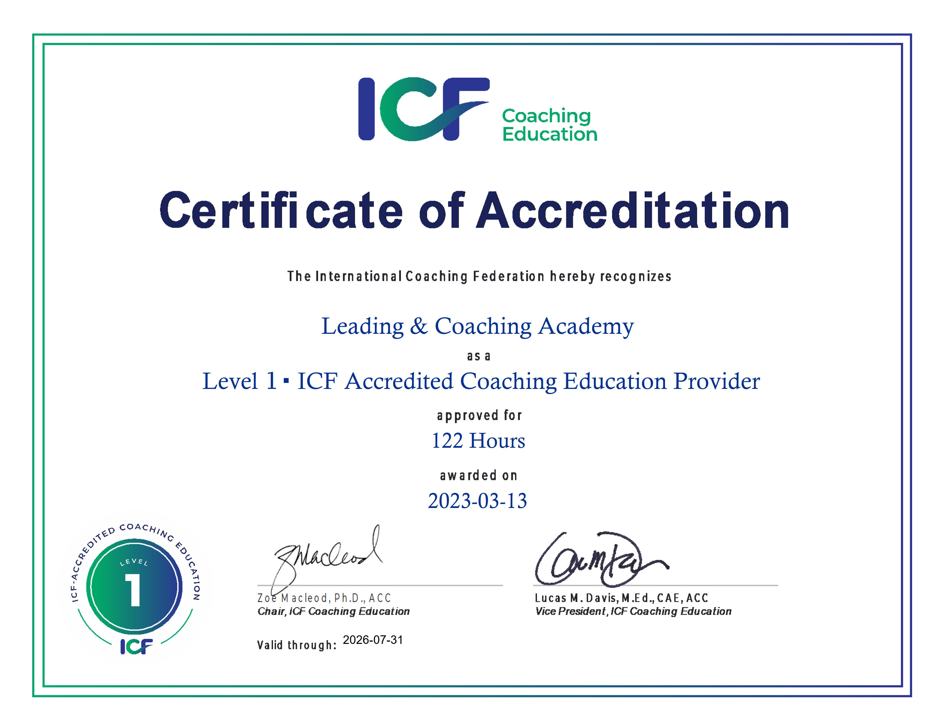 International Coach Federation - Level 1