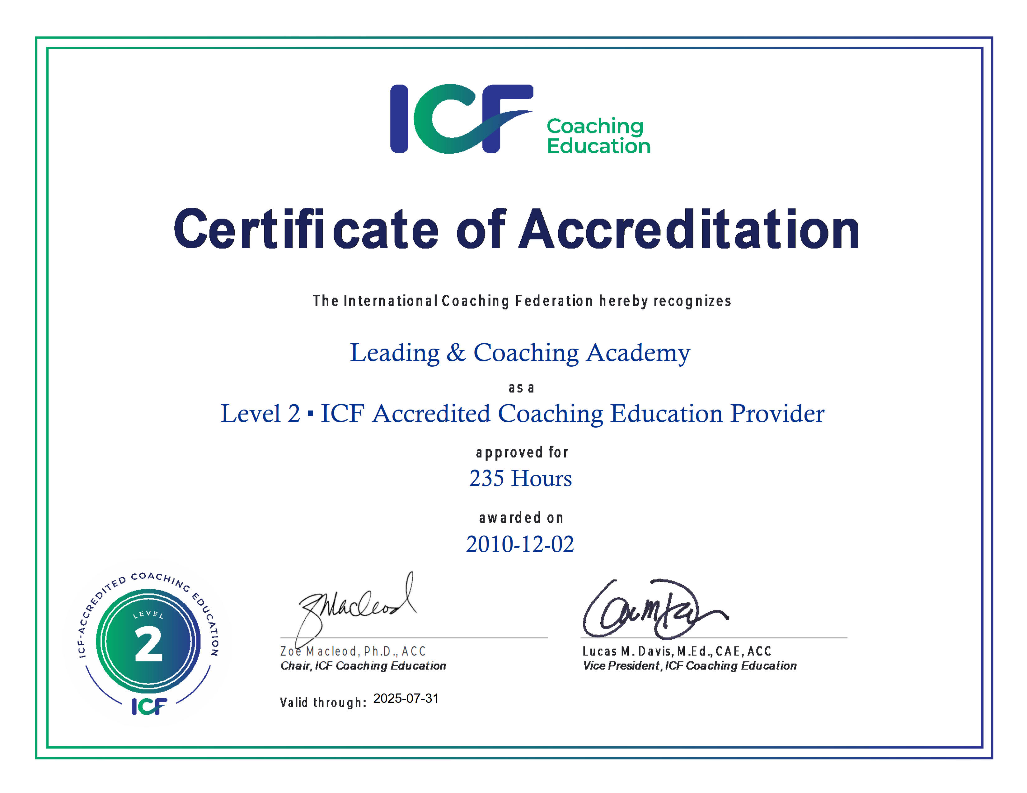 International Coach Federation - Level 2